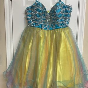party time blue/yellow homecoming dress
